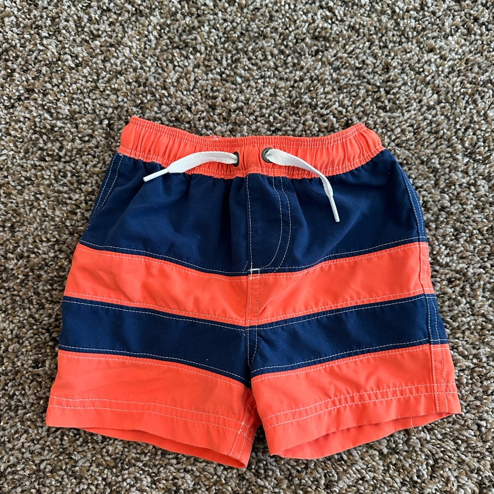 Infant Boys Hanna Andersson Orange and Navy Striped Swim Trunks 18-24 month